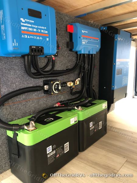 Victron SmartSolar MPPT, Lynx Distributor and MultiPlus with two lithium batteries, all cables in loom